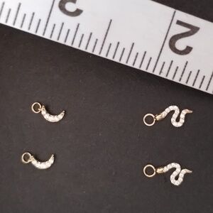14kt Gold CZ Hoop Crescent/Snake Charms For Earring 2 Pair Yellow Nwt